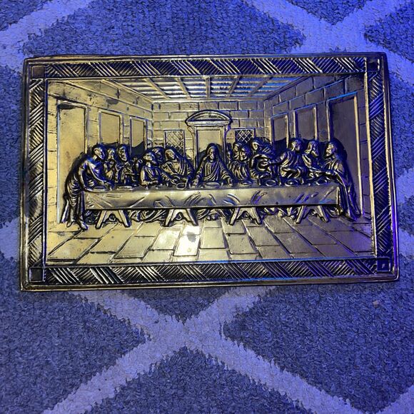 None Other - Vintage Brass Last Supper Plaque Relief  Wall Decor Plated 16" by 10"